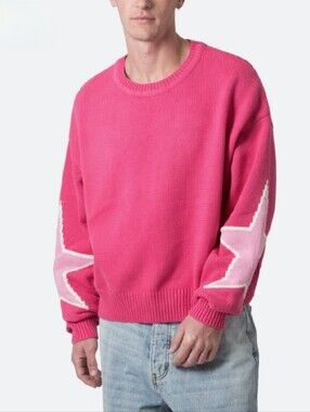 MNML Mens Pink Star Crewneck Sweater Size XL